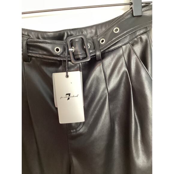 NWT 7 for All Mankind Women's Faux Leather Pleated Wide Leg Pants Black Small - Picture 5 of 12